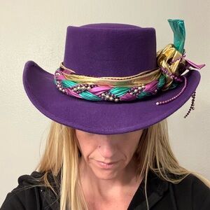 Purple Womens Hat by Hats Camelia with Mardi Gras Accents!